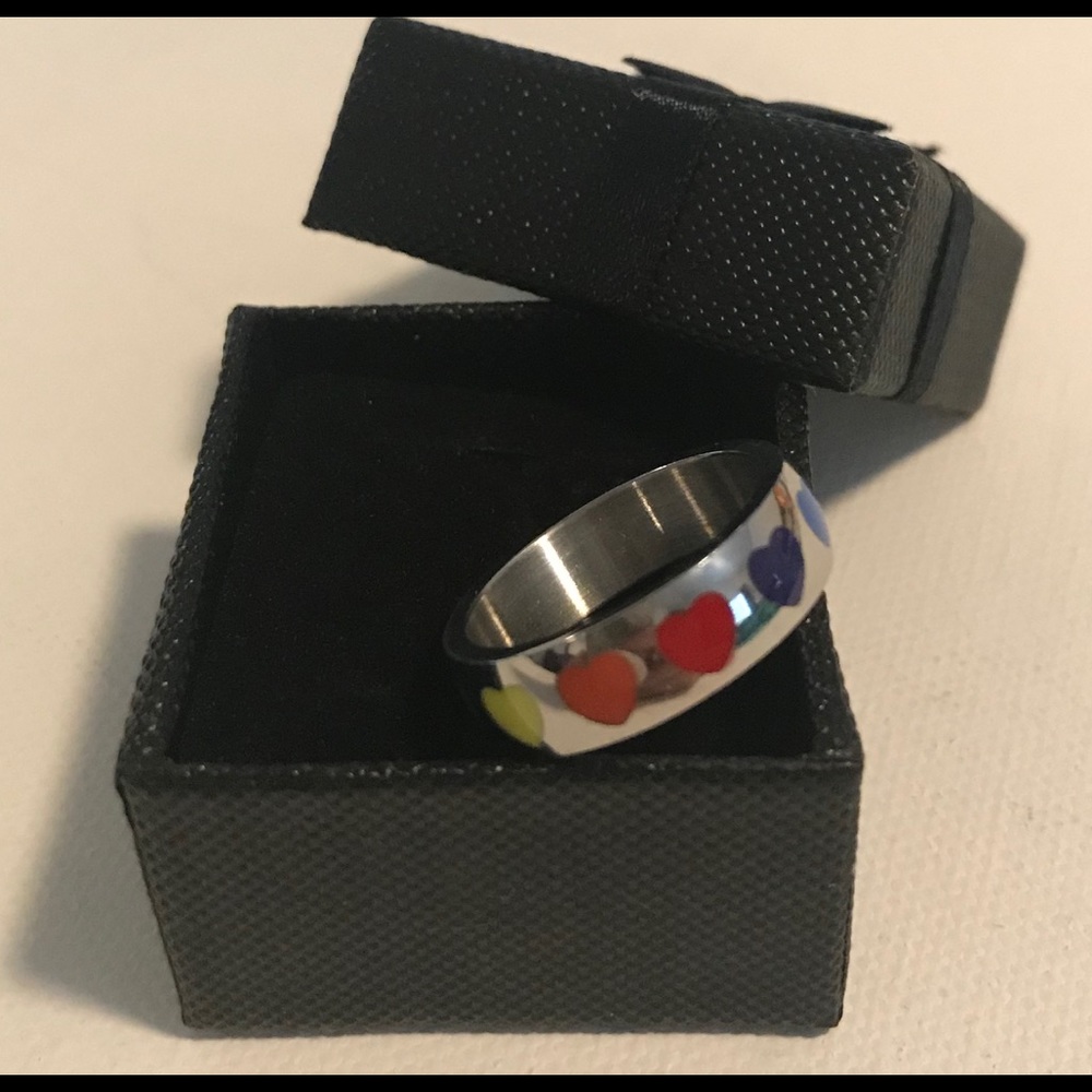 🌈💜❤️💙💛🧡 Rainbow hearts stainless pride ring - Picture 7 of 7